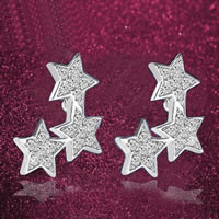 Cubic Zircon Brass Earring, Star, real silver plated, with cubic zirconia, nickel, lead & cadmium free 