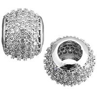 Cubic Zirconia Micro Pave Brass European Bead, Drum, platinum plated, high quality plated & micro pave cubic zirconia & without troll Approx 4.5mm 