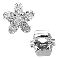 Cubic Zirconia Micro Pave Brass European Bead, Flower, platinum plated, high quality plated & micro pave cubic zirconia & without troll Approx 4.5mm 