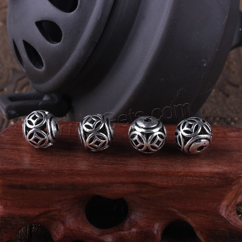 Zinc Alloy Hollow Beads, Round, antique silver color plated, different size for choice, lead & cadmium free, Hole:Approx 2mm, Sold By PC