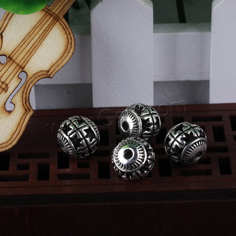 Zinc Alloy Hollow Beads, Round, antique silver color plated, different size for choice, lead & cadmium free, Hole:Approx 2mm, Sold By PC