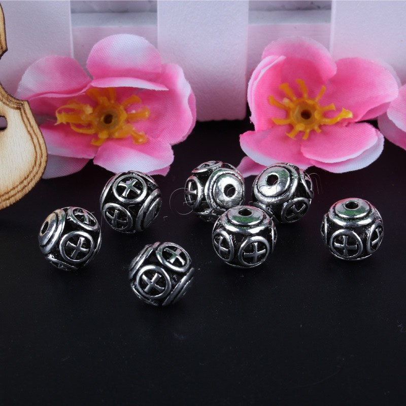 Zinc Alloy Hollow Beads, Round, antique silver color plated, different size for choice, lead & cadmium free, Hole:Approx 1.5mm, Sold By PC