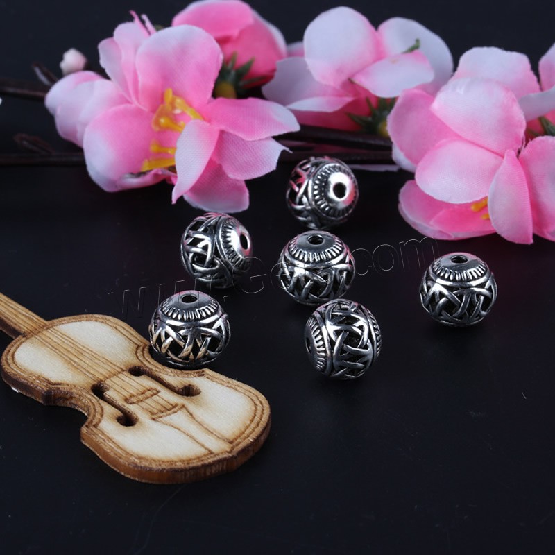 Zinc Alloy Hollow Beads, Round, antique silver color plated, different size for choice, lead & cadmium free, Hole:Approx 1.5mm, Sold By PC