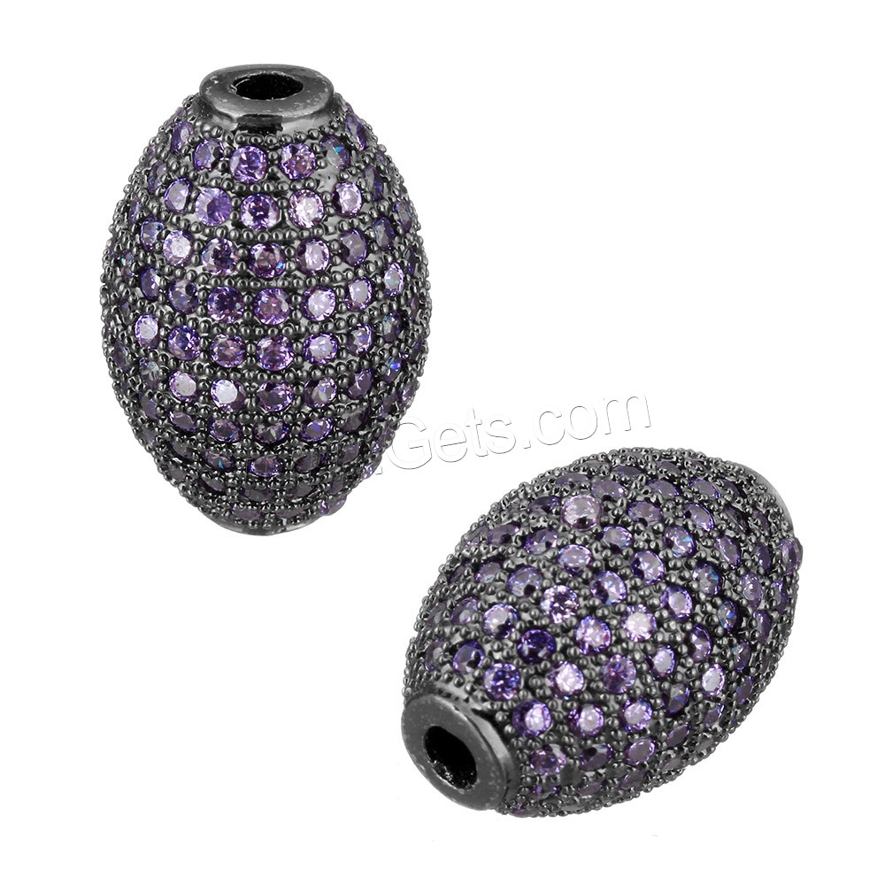 Cubic Zirconia Micro Pave Brass Beads, Oval, plated, different size for choice & micro pave cubic zirconia, more colors for choice, Sold By PC