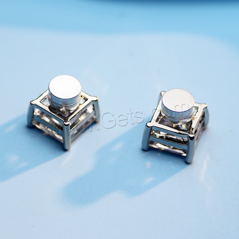 Magnetic Earring, Zinc Alloy, with Cubic Zirconia, brass post pin, Square, platinum color plated, different size for choice, Sold By Pair