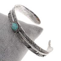 Brass Cuff Bangle, with Synthetic Turquoise, Feather, antique silver color plated, Unisex, nickel, lead & cadmium free Inner Approx 61.5mm Approx 7.5 Inch 