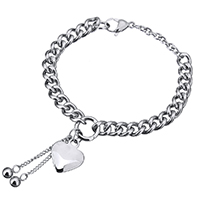 Stainless Steel Charm Bracelet, Heart, twist oval chain & for woman, original color 7mm Approx 7.5 Inch 