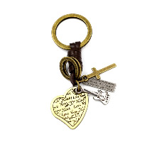 Zink-Legierung Schlüsselanhänger Schmuck, Zinklegierung, mit Kuhhaut, Herz, plattiert, mit Brief Muster, 35x28mm, 98mm, verkauft von Strang