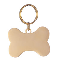 Stainless Steel Key Chain, 304 Stainless Steel, Dog Bone, gold color plated, 37mm 