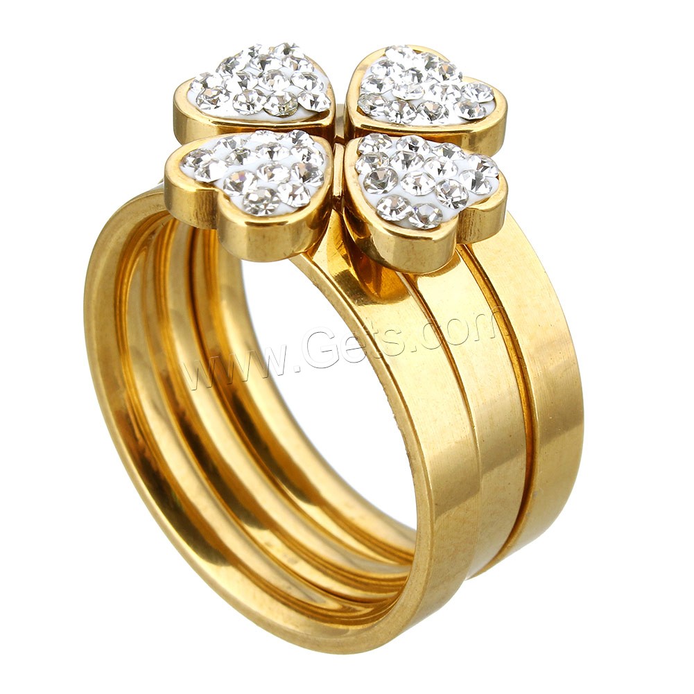 Stainless Steel Ring Set, with Rhinestone Clay Pave, Heart, gold color plated, different size for choice & for woman, 14.5mm, Sold By PC