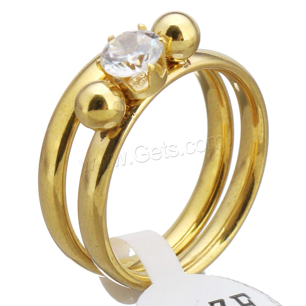 Stainless Steel Ring Set, gold color plated, different size for choice & for woman & with rhinestone, 13x5.5mm, 3mm, Sold By PC
