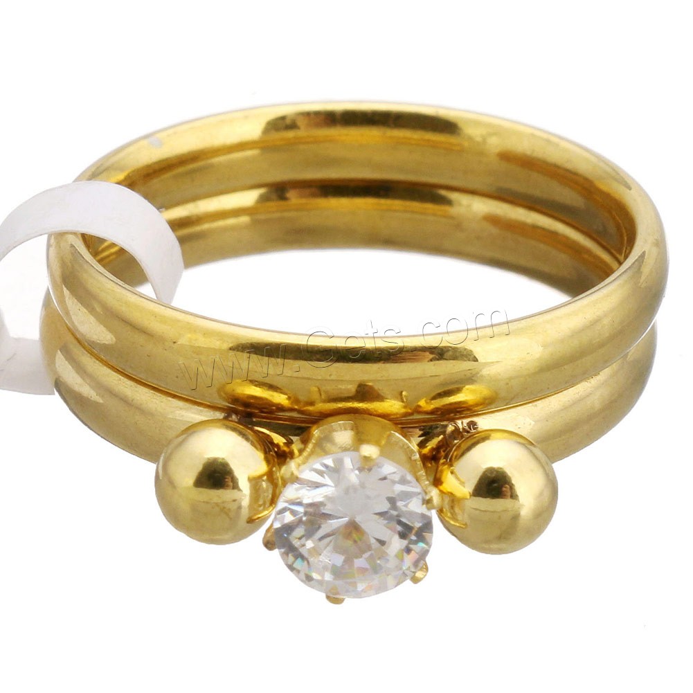 Stainless Steel Ring Set, gold color plated, different size for choice & for woman & with rhinestone, 13x5.5mm, 3mm, Sold By PC