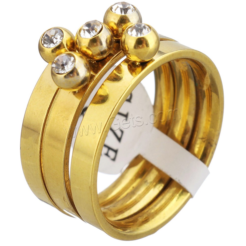 Edelstahl Ring Set, goldfarben plattiert, verschiedene Größen vorhanden & für Frau & mit Strass, 4mm, verkauft von PC