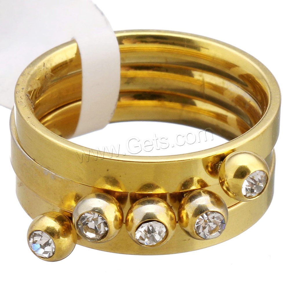 Stainless Steel Ring Set, gold color plated, different size for choice & for woman & with rhinestone, 4mm, Sold By PC