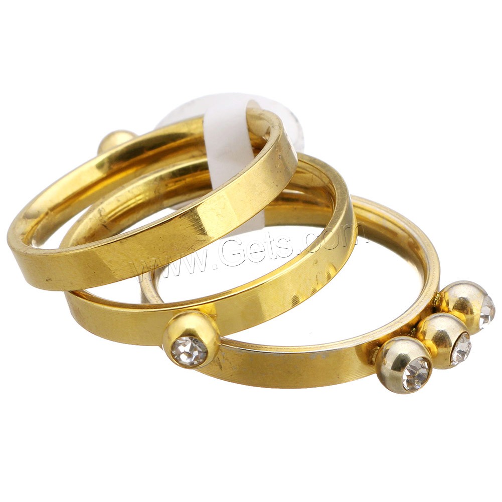 Stainless Steel Ring Set, gold color plated, different size for choice & for woman & with rhinestone, 4mm, Sold By PC