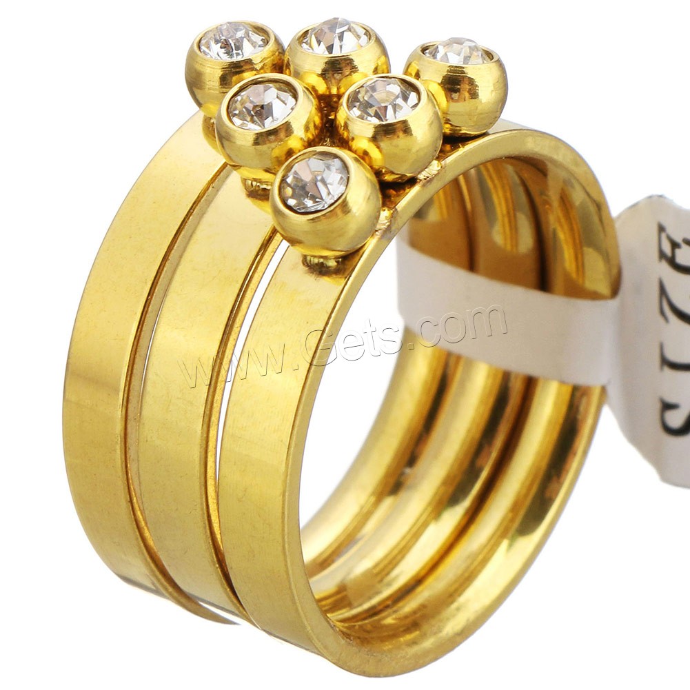 Edelstahl Ring Set, Dreieck, goldfarben plattiert, verschiedene Größen vorhanden & für Frau & mit Strass, 4mm, verkauft von PC