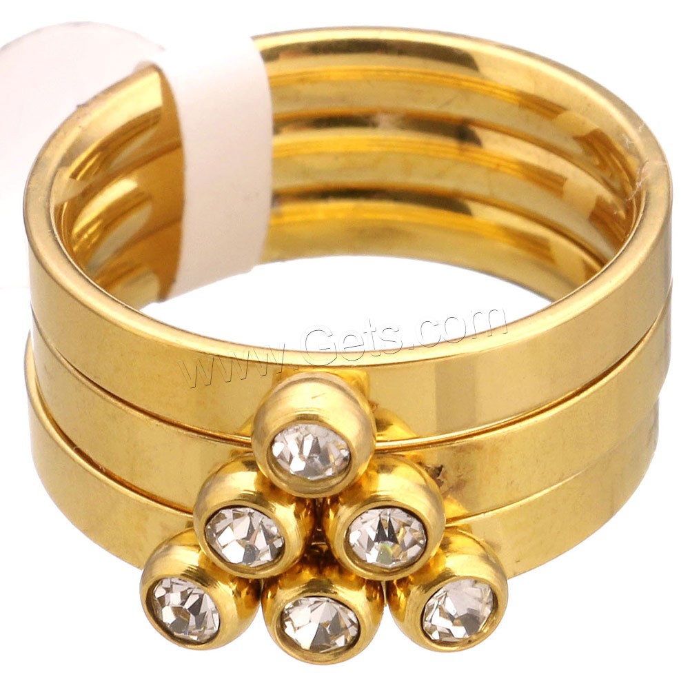 Stainless Steel Ring Set, Triangle, gold color plated, different size for choice & for woman & with rhinestone, 4mm, Sold By PC