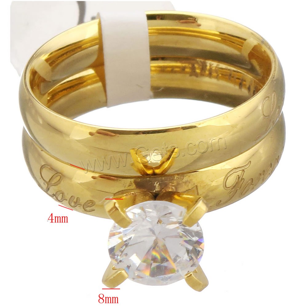Edelstahl Ring Set, Wort für immer Liebe, goldfarben plattiert, verschiedene Größen vorhanden & für Frau & mit Strass, 8mm, 4mm, verkauft von PC
