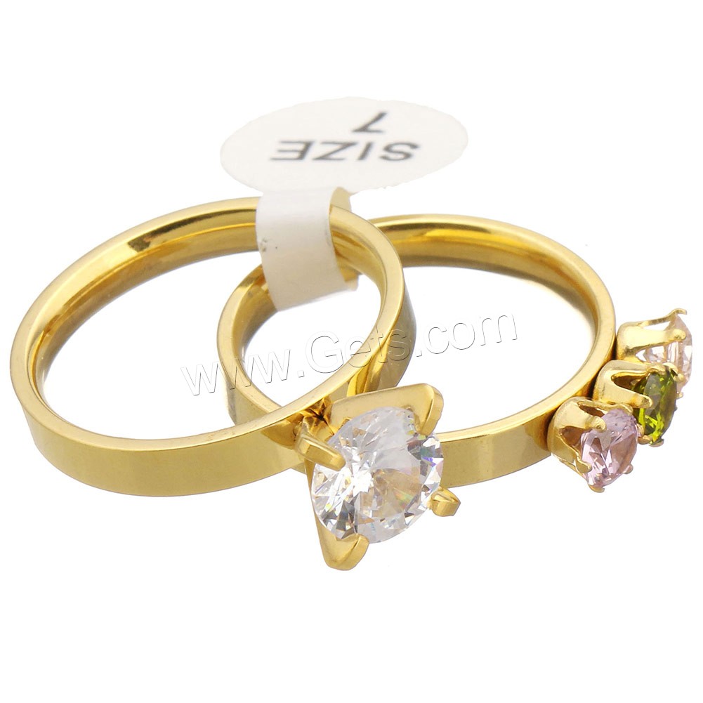 Stainless Steel Ring Set, gold color plated, different size for choice & for woman & with rhinestone, more colors for choice, 8mm, 5mm, Sold By PC