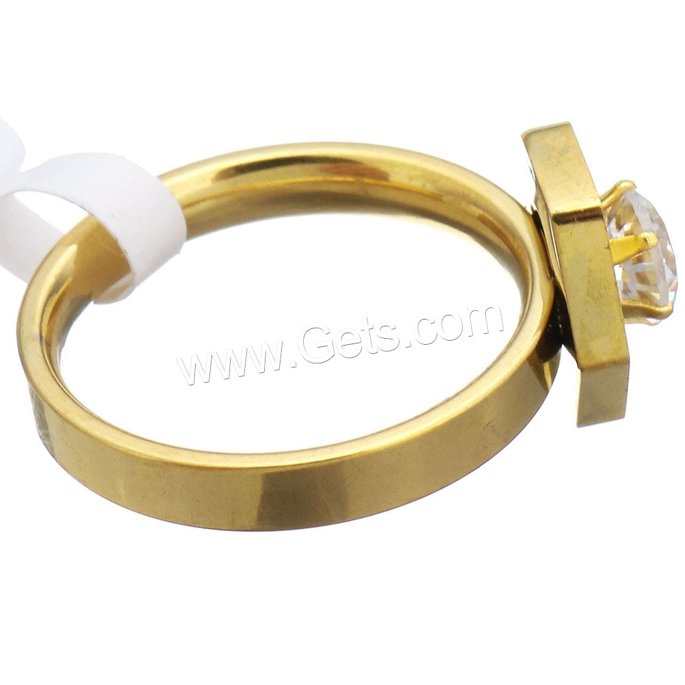 Stainless Steel Finger Ring, Hexagon, gold color plated, different size for choice & for woman & with rhinestone, 11mm, Sold By PC