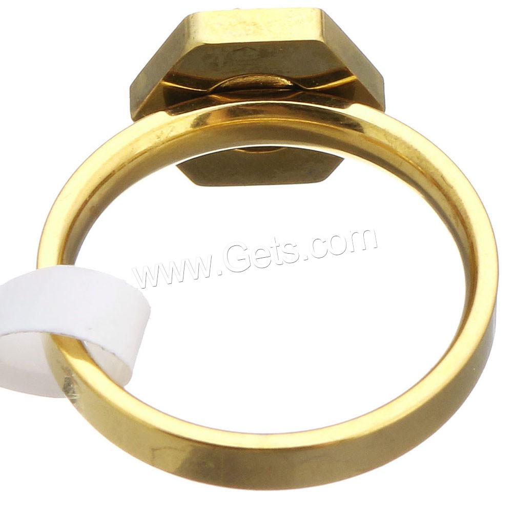 acero inoxidable anillo, Hexágono, chapado en color dorado, diverso tamaño para la opción & para mujer & con diamantes de imitación, 11mm, Vendido por UD