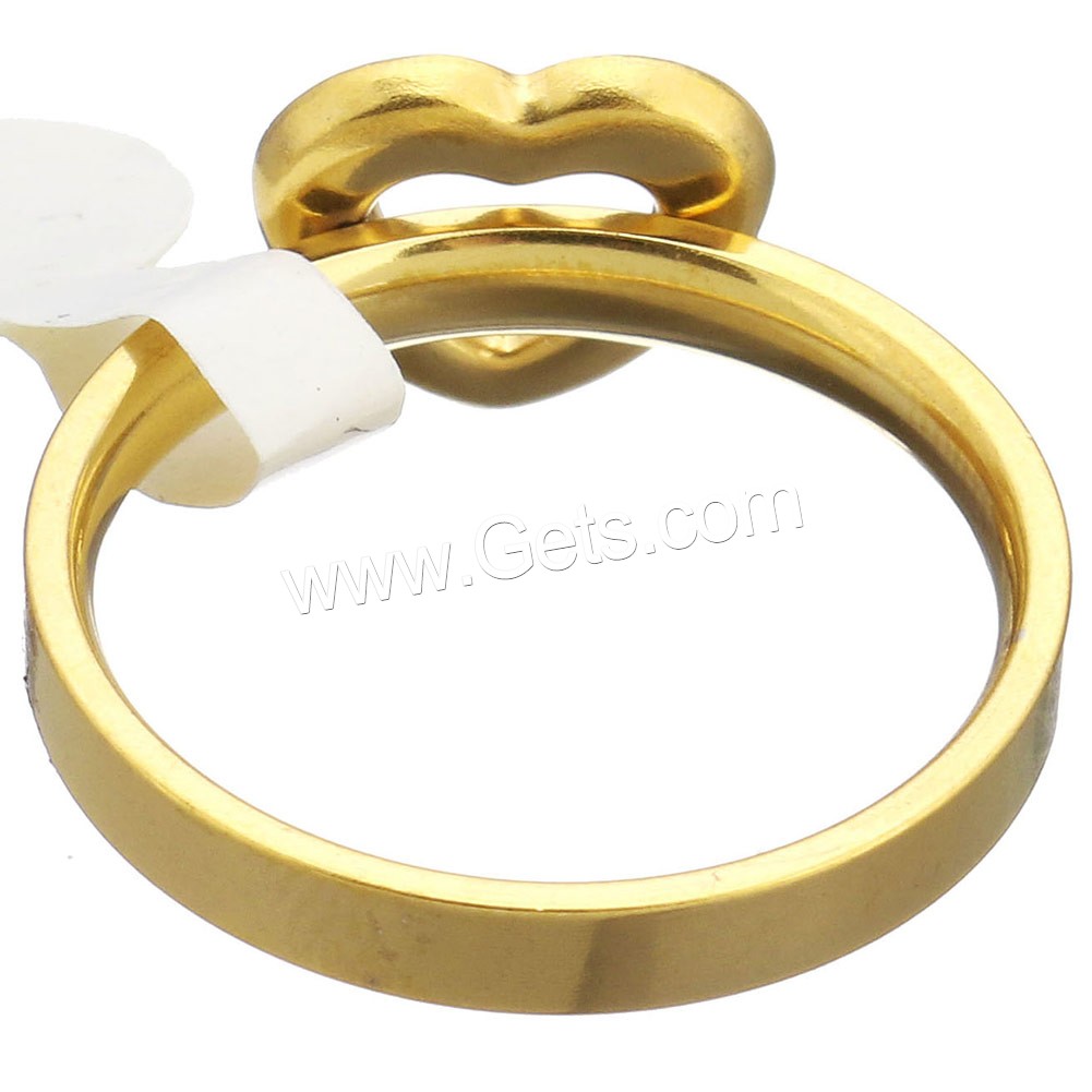 нержавеющая сталь Кольцо, с клей, Сердце, плакирован золотом, разный размер для выбора & Женский, 11x10mm, продается PC