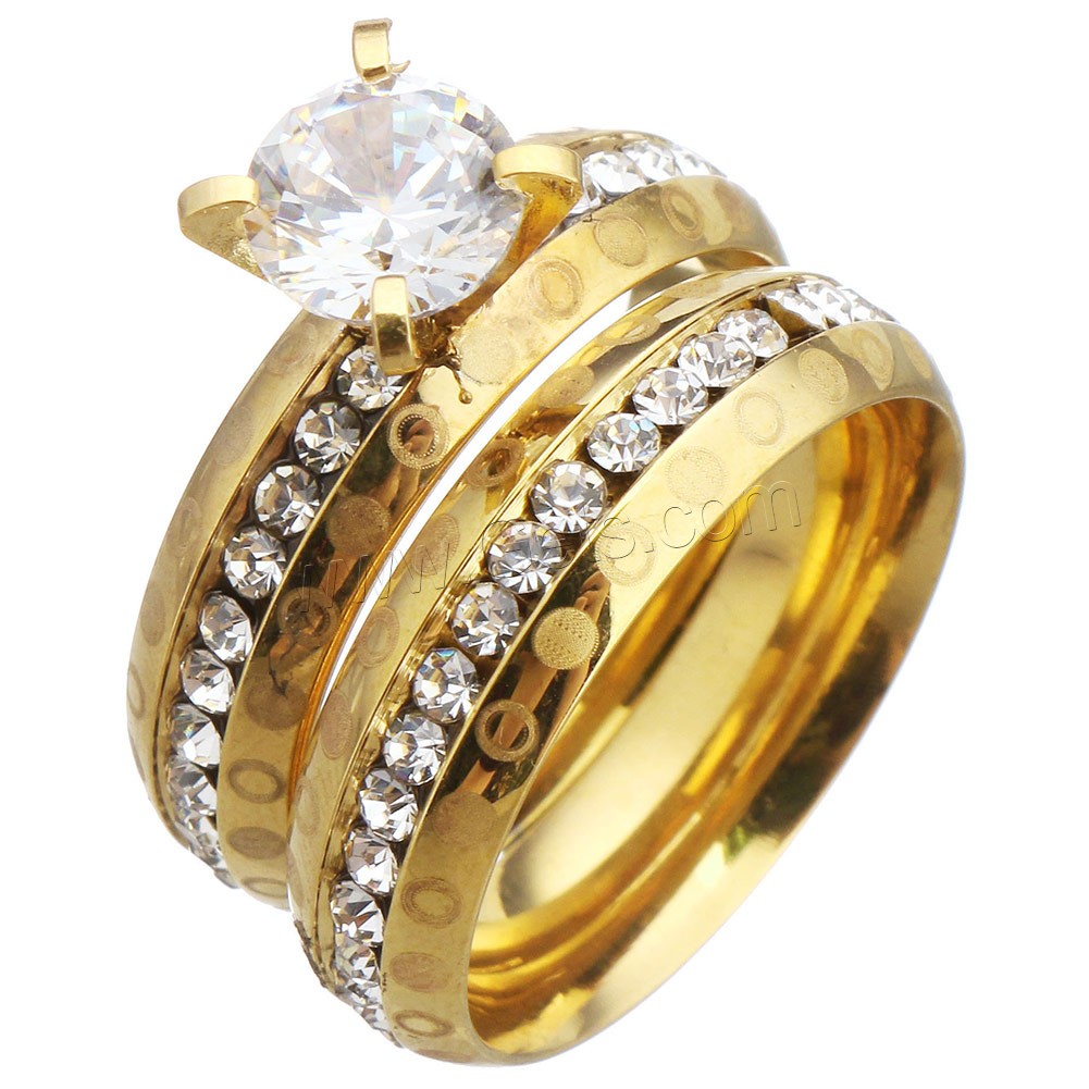 Stainless Steel Ring Set, gold color plated, different size for choice & for woman & with rhinestone, 8mm, 6mm, Sold By PC