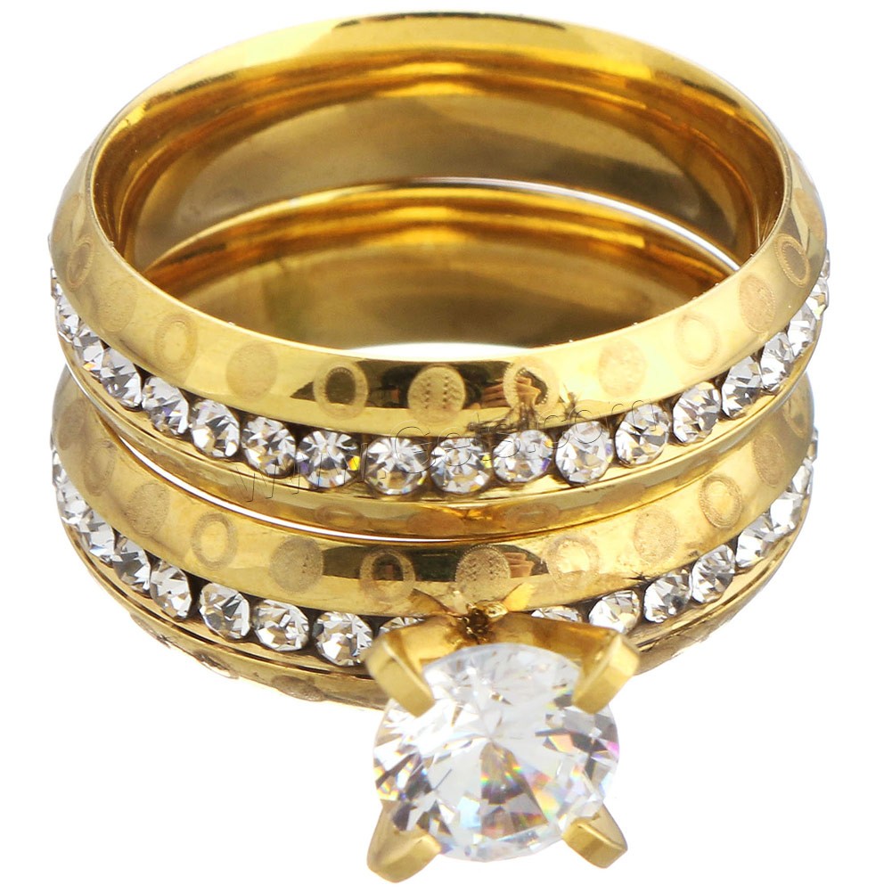 Edelstahl Ring Set, goldfarben plattiert, verschiedene Größen vorhanden & für Frau & mit Strass, 8mm, 6mm, verkauft von PC