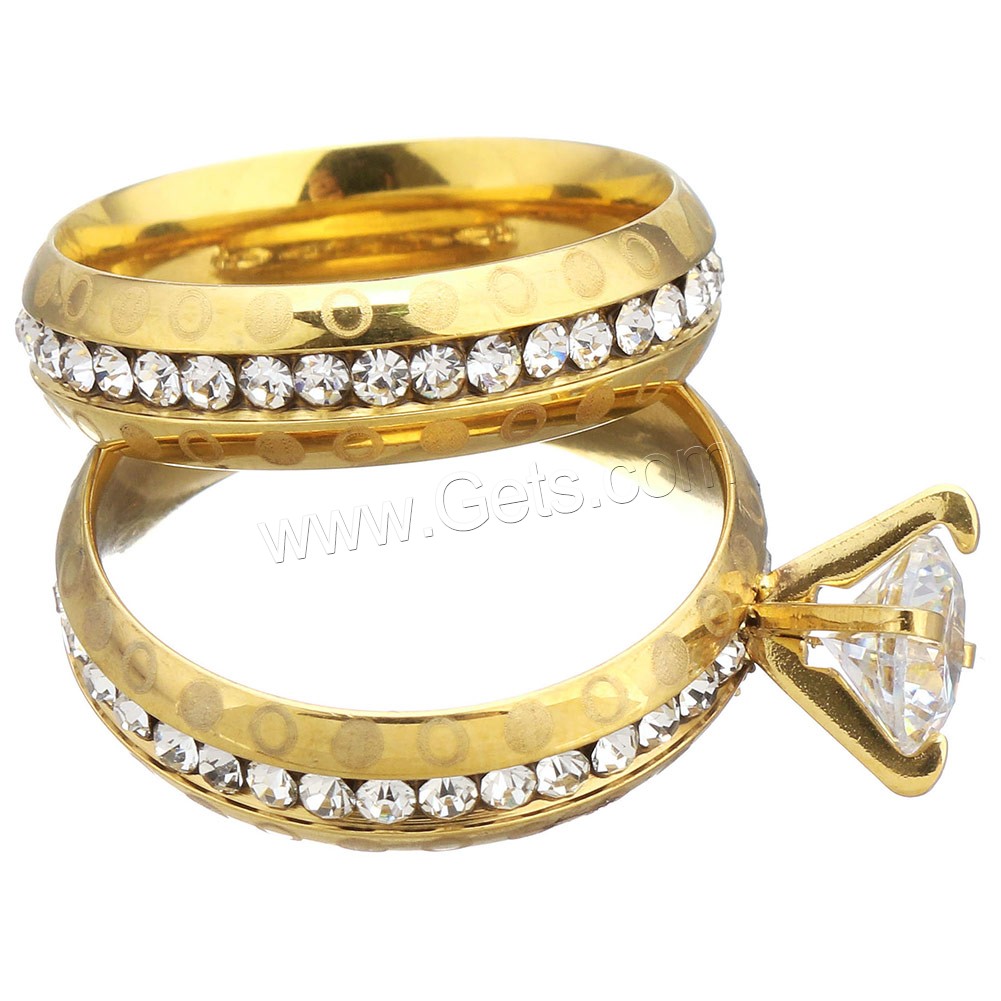 Edelstahl Ring Set, goldfarben plattiert, verschiedene Größen vorhanden & für Frau & mit Strass, 8mm, 6mm, verkauft von PC