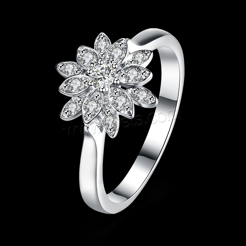 Favourer ® палец кольцо, Серебро 925 пробы, Форма цветка, разный размер для выбора & Женский & с кубическим цирконием, 11x12mm, продается PC