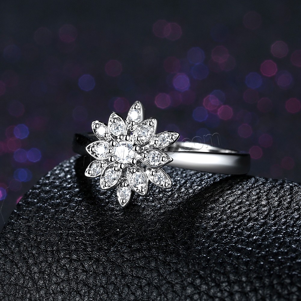 Favourer ® палец кольцо, Серебро 925 пробы, Форма цветка, разный размер для выбора & Женский & с кубическим цирконием, 11x12mm, продается PC