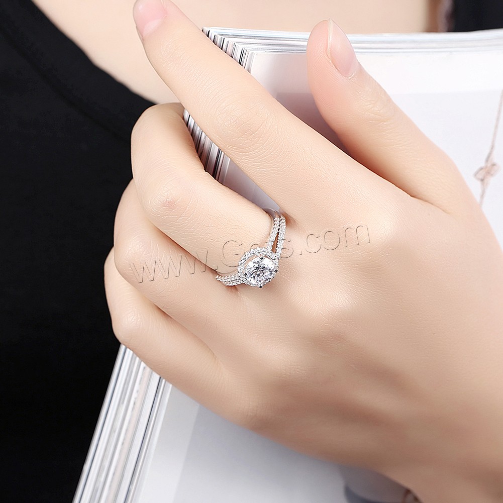925 Sterling Silver Ring Set, Flat Round, different size for choice & for woman & with cubic zirconia, 10mm, Sold By Set