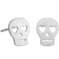 Brass Stud Earring, Skull, real silver plated, for woman, lead & cadmium free 