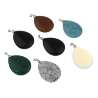 Mixed Gemstone Pendants, with zinc alloy bail, Teardrop, platinum color plated Approx 