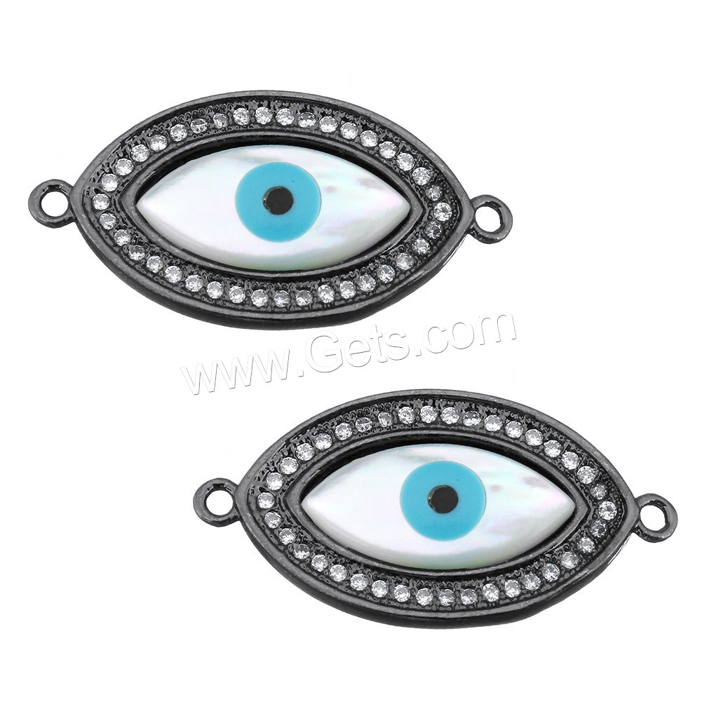 Conector de joyería de mal de ojo, metal, con Nácar Blanca, ojo de malvado, chapado, diverso tamaño para la opción & micro arcilla de zirconia cúbica & esmalte & 1/1 aro, más colores para la opción, agujero:aproximado 1.2mm, Vendido por UD