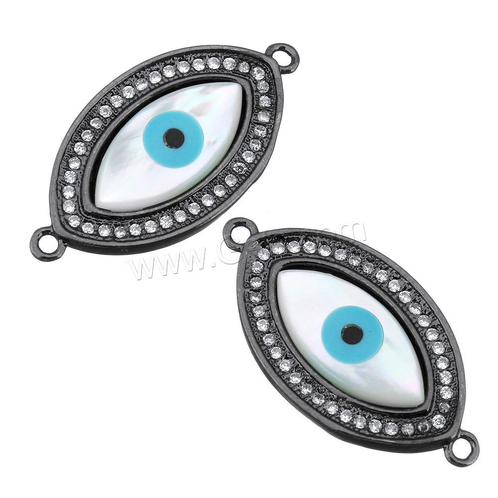 Connecteur de bijoux de mauvais œil, laiton, avec coquille blanche, Placage, normes différentes pour le choix & pavé de micro zircon & émail & boucle de 1/1, plus de couleurs à choisir, Trou:Environ 1.2mm, Vendu par PC
