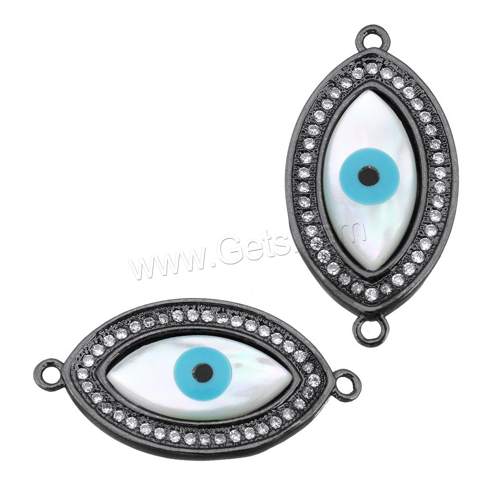 Evil Eye Jewelry Connector, Brass, with White Shell, plated, different size for choice & micro pave cubic zirconia & enamel & 1/1 loop, more colors for choice, Hole:Approx 1.2mm, Sold By PC