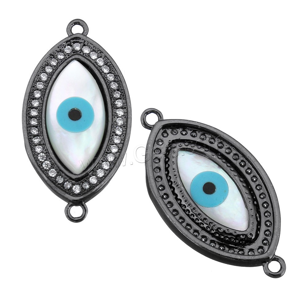 Evil Eye Jewelry Connector, Brass, with White Shell, plated, different size for choice & micro pave cubic zirconia & enamel & 1/1 loop, more colors for choice, Hole:Approx 1.2mm, Sold By PC