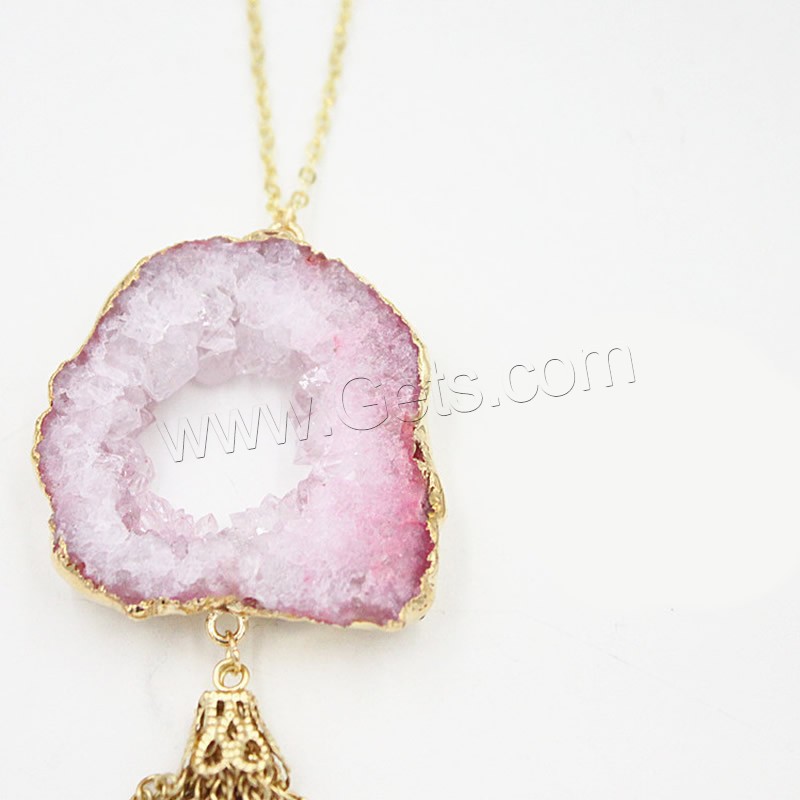 Ice Quartz Agate Sweater Necklace, with iron ring & Brass, with 7cm extender chain, gold color plated, druzy style & different size for choice & for woman, Length:Approx 27.5 Inch, Sold By Strand