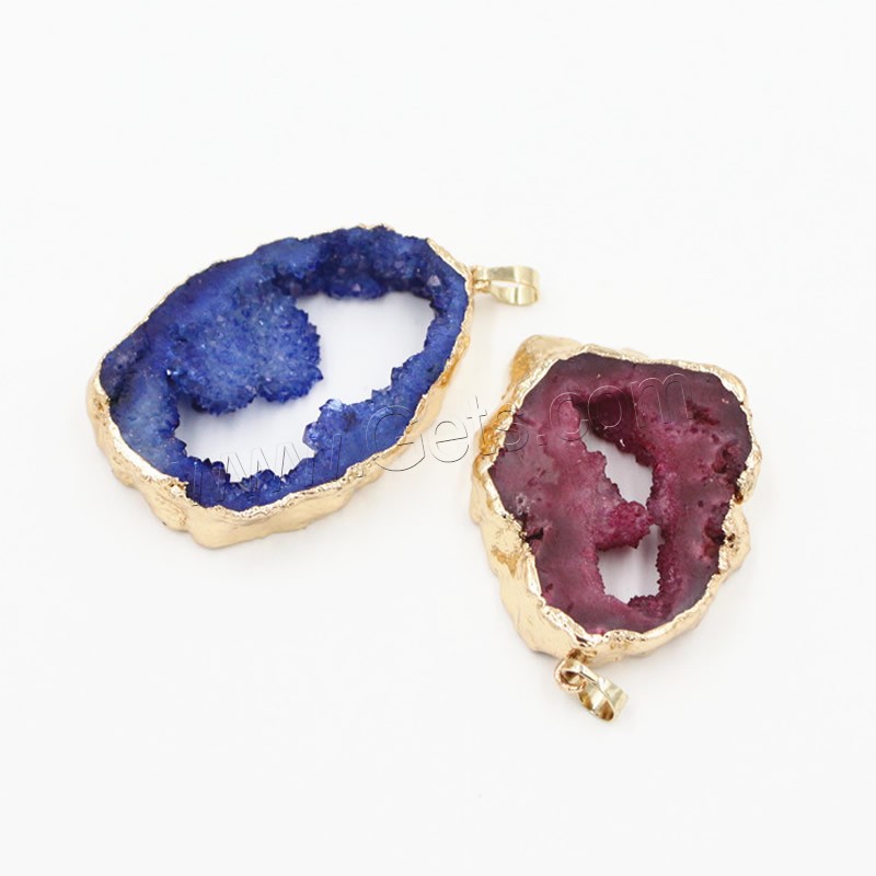 Ice Quartz Agate Pendants, with Brass, gold color plated, druzy style & different size for choice, mixed colors, Sold By PC