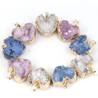 Ice Quartz Agate Pendants, with Brass, Heart, gold color plated, druzy style, mixed colors, 20-25mm 