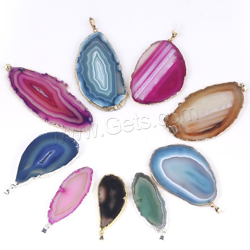 Mixed Agate Pendants, with Brass, plated, different size for choice, mixed colors, Sold By PC