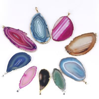 Mixed Agate Pendants, with Brass, plated mixed colors 