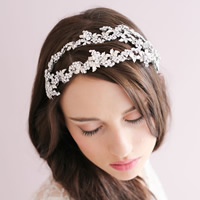 Bridal Hair Band, Zinc Alloy, platinum color plated, for bridal & with rhinestone, lead & cadmium free, 120-140mm 