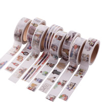 Dekoratives Klebeband, Papier, Rondell, klebrig & verschiedene Muster für Wahl, 15mm, 7m/PC, verkauft von PC