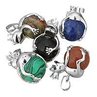 Gemstone Brass Pendants, with Gemstone, Frog, silver color plated Approx 
