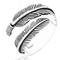 Латунь Манжеты палец кольцо, Форма пера, плакированный цветом под старое серебро, с 925 логотипом & Женский, не содержит свинец и кадмий, 16-18mm, размер:6-8, продается PC