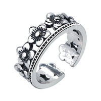 Латунь Манжеты палец кольцо, Форма цветка, плакированный цветом под старое серебро, с 925 логотипом & Женский, не содержит свинец и кадмий, 16-18mm, размер:6-8, продается PC