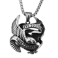 Stainless Steel Sweater Necklace, Eagle, Unisex & box chain & with letter pattern & blacken 3mm Approx 23 Inch 