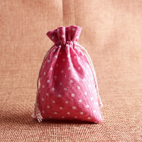 Cotton Jewelry Pouches Bags, Cotton Fabric, with Nylon Cord, Rectangle, with round spot pattern, pink 